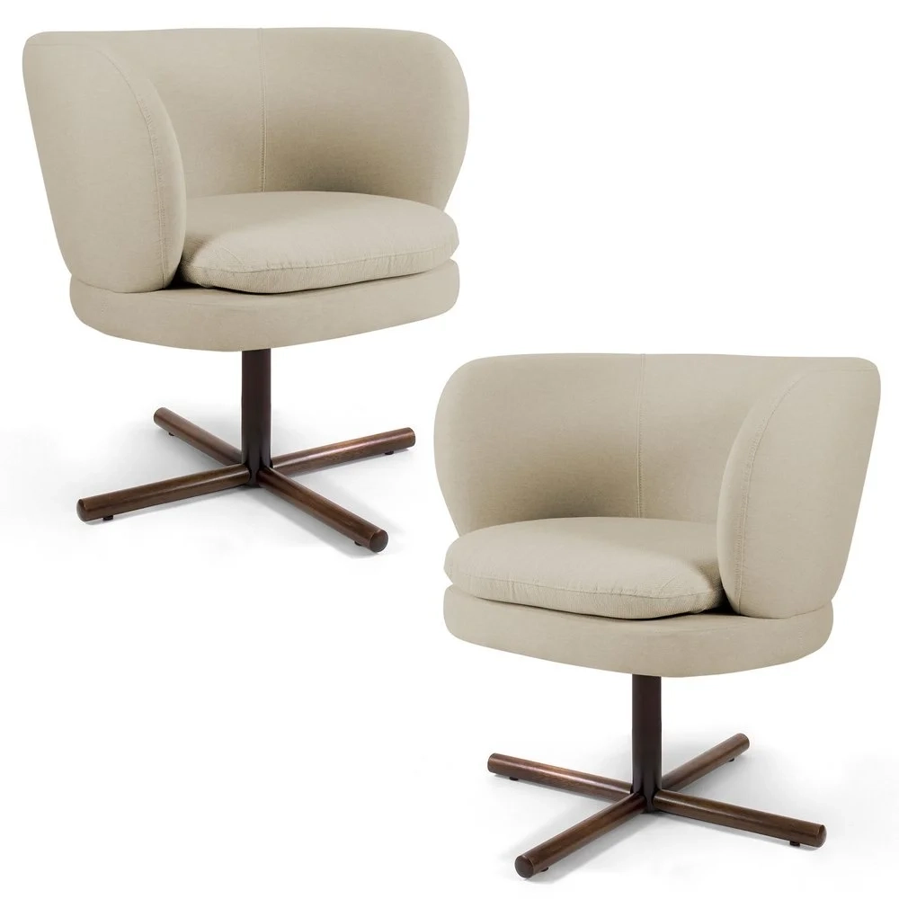 Kit 02 Poltronas Decorativas Melissa Base Xis Giratória C-107 Linho Bege - Domi