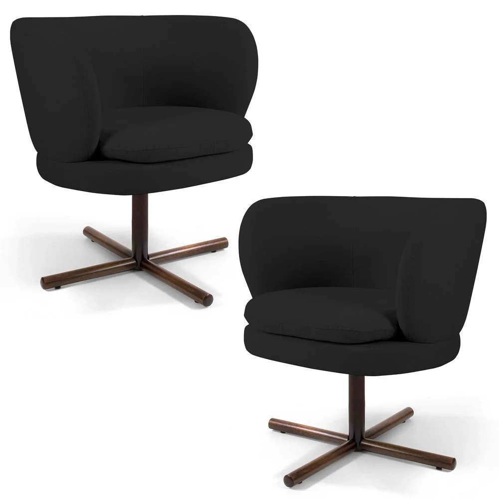 Kit 2 Poltronas Decorativas Melissa Base Xis Giratória Veludo C-300 Preto - Domi