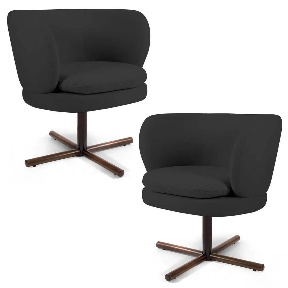 Kit 2 Poltronas Decorativas Melissa Base Xis Giratória Linho D-465 Chumbo - Domi