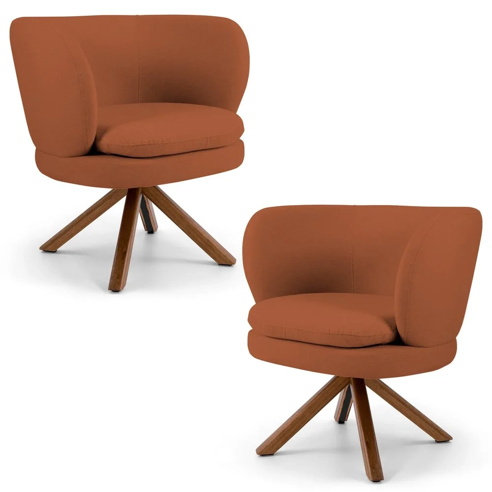 Kit 2 Poltronas Decorativas Melissa Base Giromad Giratória Veludo C-262 Telha - Domi