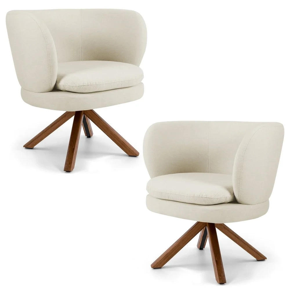 Kit 2 Poltronas Decorativas Melissa Base Giromad Giratória Veludo C-309 Bege - Domi