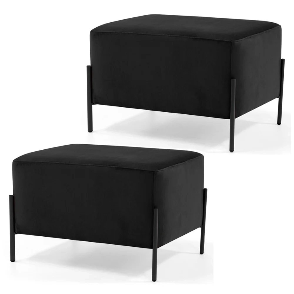 Kit 2 Puffs Decorativos 60cm Base Aço Status C-300 Veludo Preto - Domi