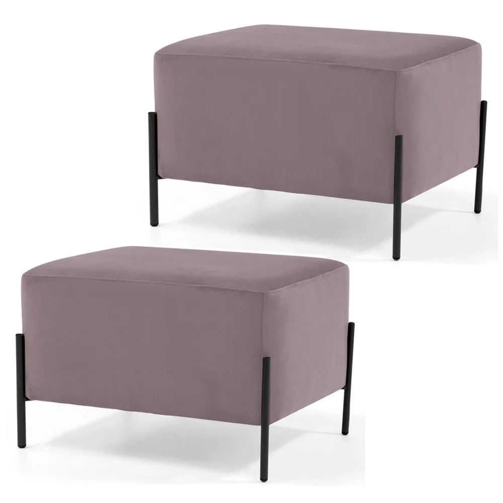 Kit 2 Puffs Decorativos 60cm Base Aço Status C-305 Veludo Rosê - Domi