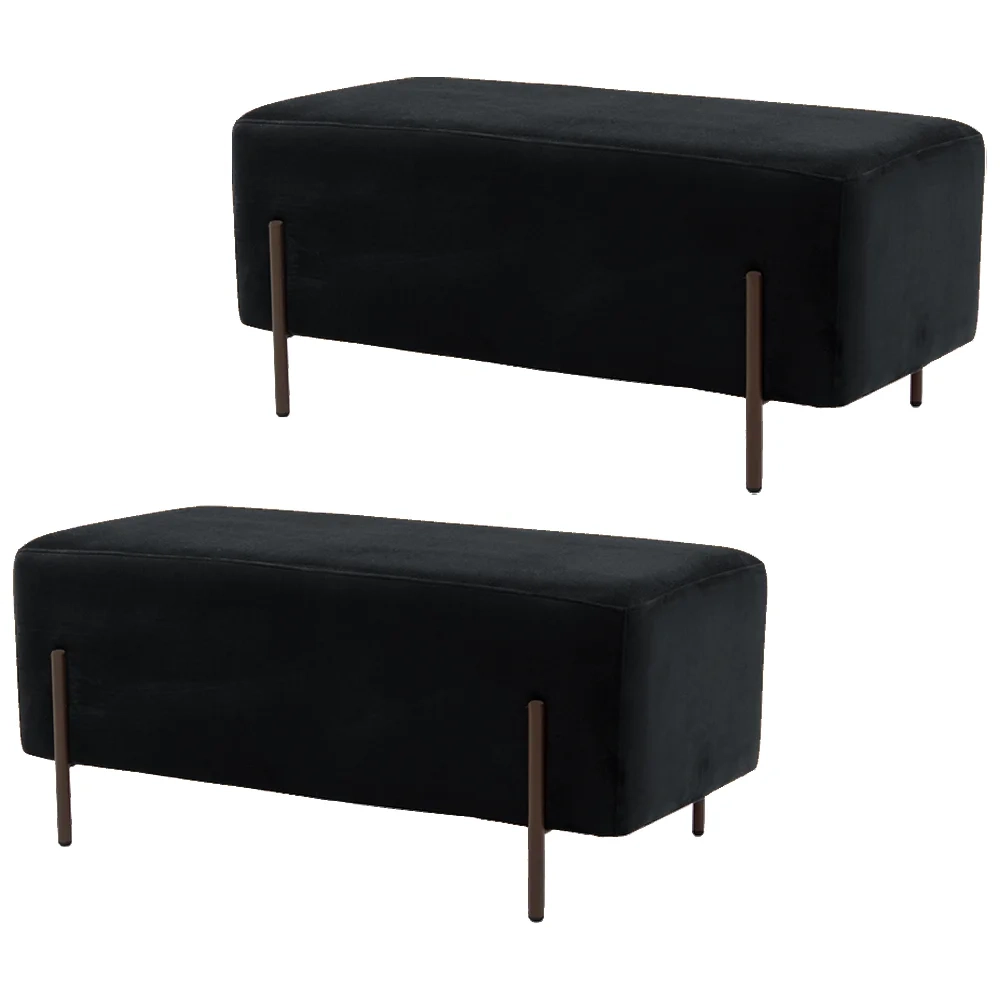 Kit 2 Puffs Decorativos 90cm Base Aço Status C-300 Veludo Preto - Domi
