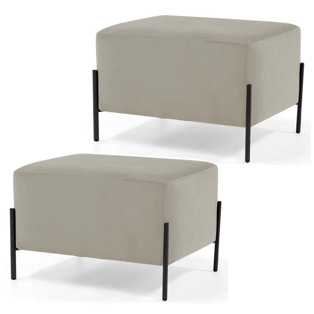 Kit 2 Puffs Decorativos 60cm Base Aço Status C-309 Veludo Bege - Domi