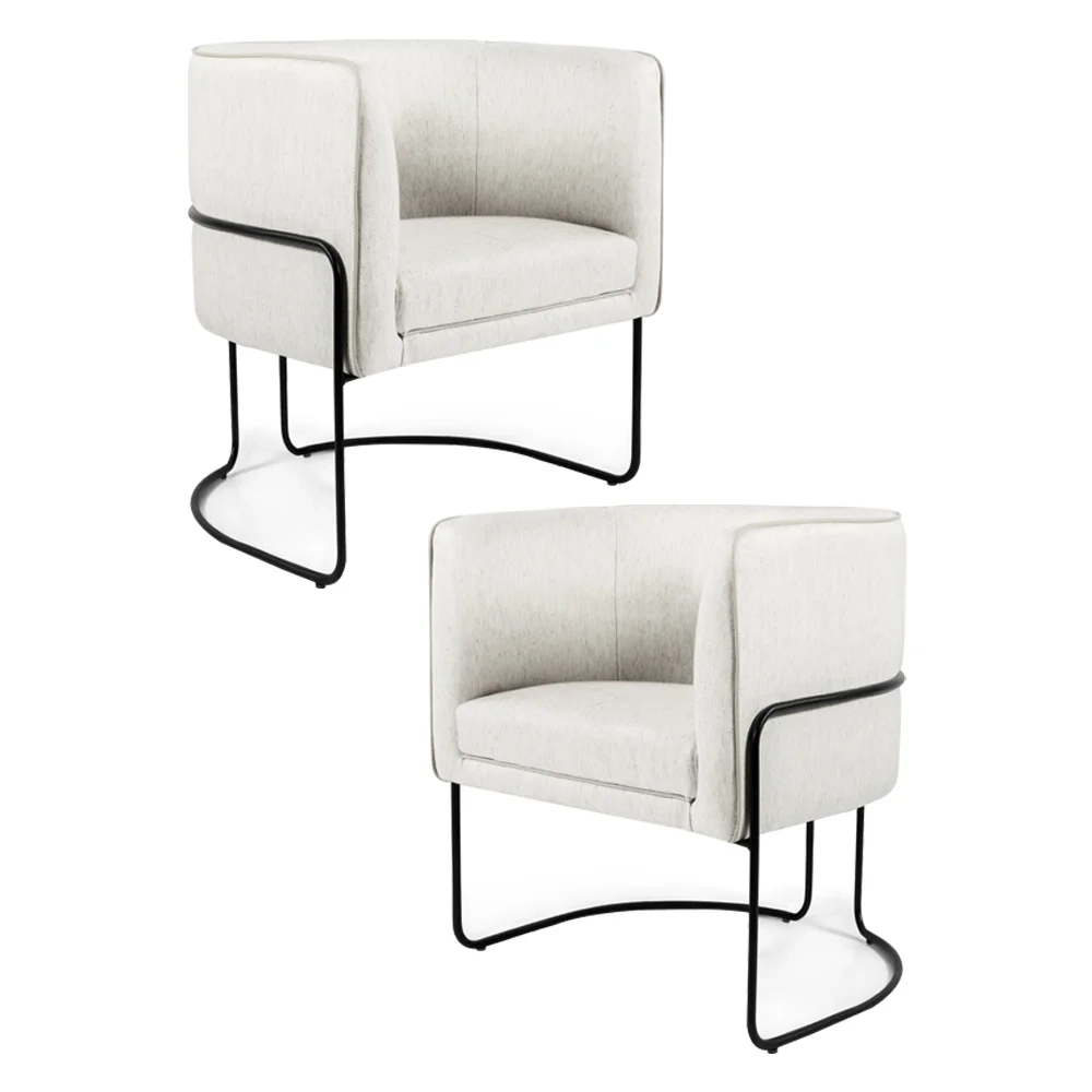 Kit 2 Poltronas Decorativas Pés Metal Betina A-48 Linho Flocos - Domi