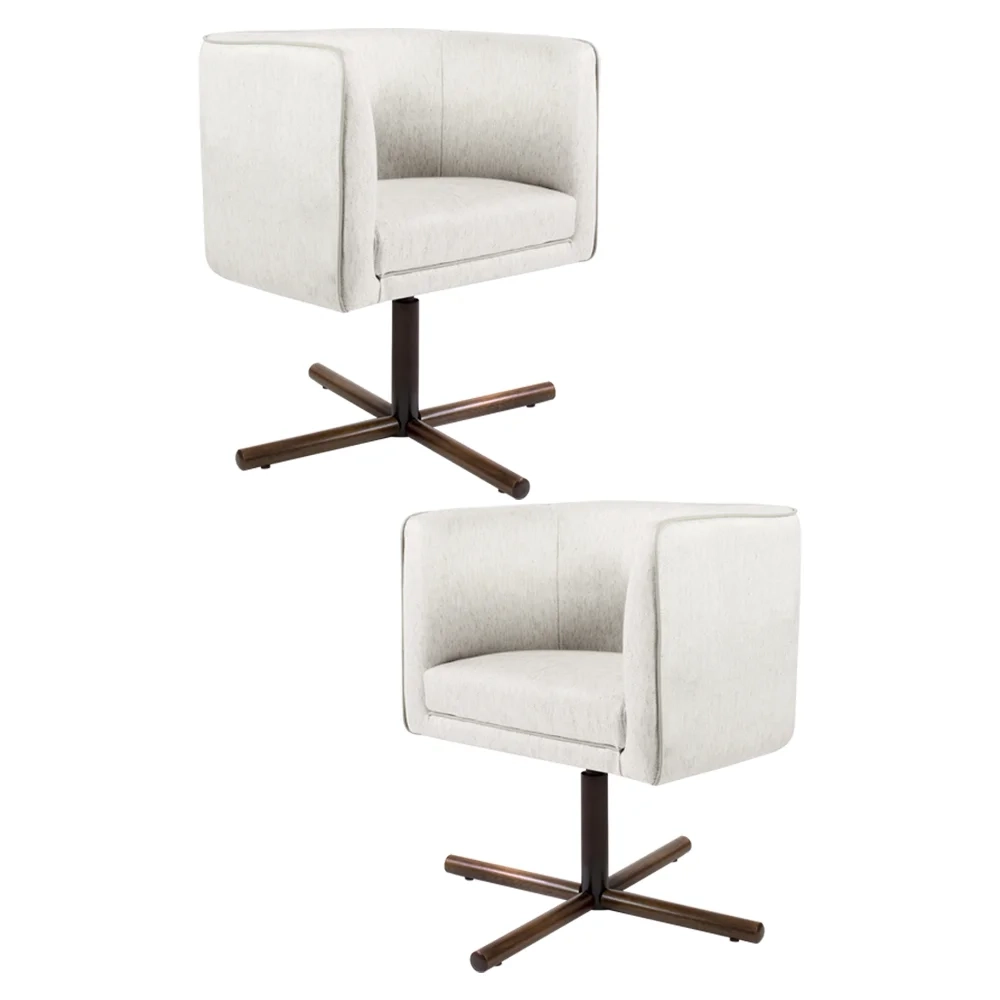 Kit 2 Poltronas Decorativas Giratórias Base Xis Madeira Betina A-48 Linho Flocos - Domi