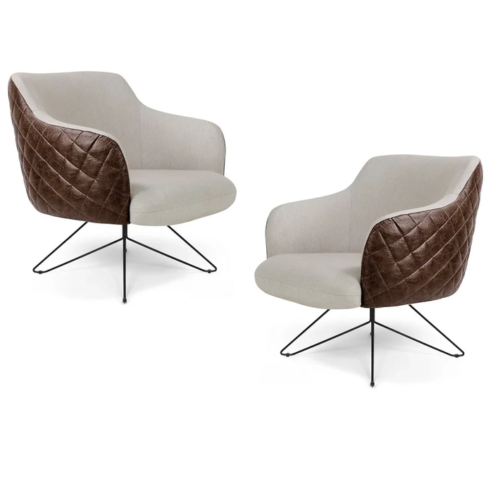 Kit 02 Poltronas Decorativas Jade Base Orby Fixa Corano B-10 Tressê Linho C-107 Bege - Domi