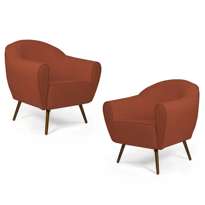 Kit 2 Poltronas Decorativas Pés Palito Madeira Nina C-262 Veludo Telha - Domi