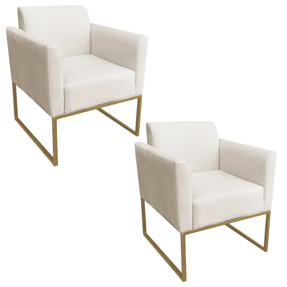 Kit 2 Poltronas Decorativas Base Industrial Dourada Maressa S03 Suede Bege - Ibiza