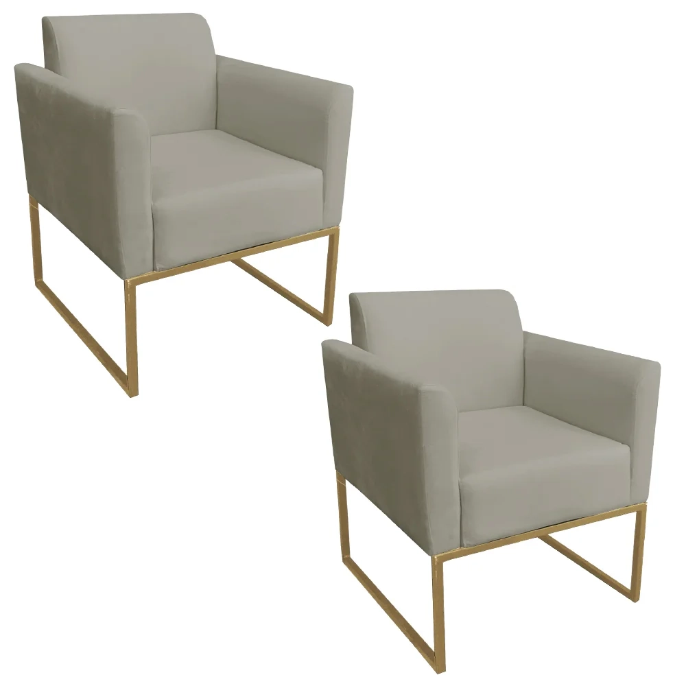 Kit 2 Poltronas Decorativas Base Industrial Dourada Maressa S12 Suede Marrom Rato - Ibiza