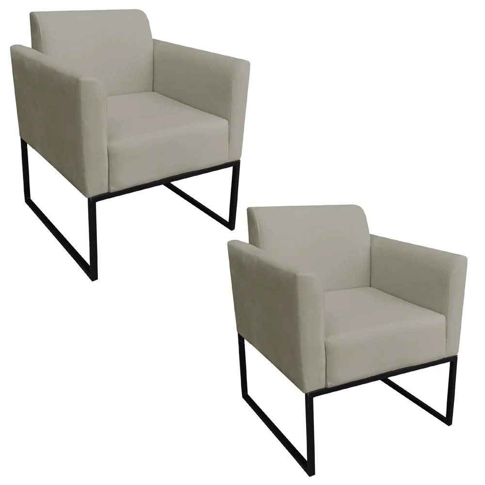 Kit 2 Poltronas Decorativas Base Industrial Preto Maressa S12 Suede Marrom Rato - Ibiza