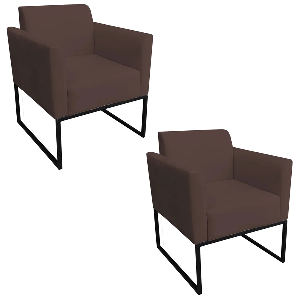 Kit 2 Poltronas Decorativas Base Industrial Preto Maressa S06 Suede Marrom - Ibiza