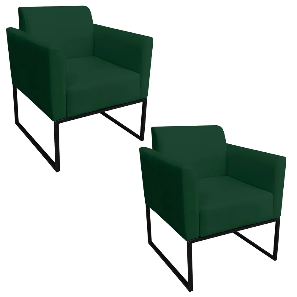 Kit 2 Poltronas Decorativas Base Industrial Preto Maressa S23 Suede Verde - Ibiza