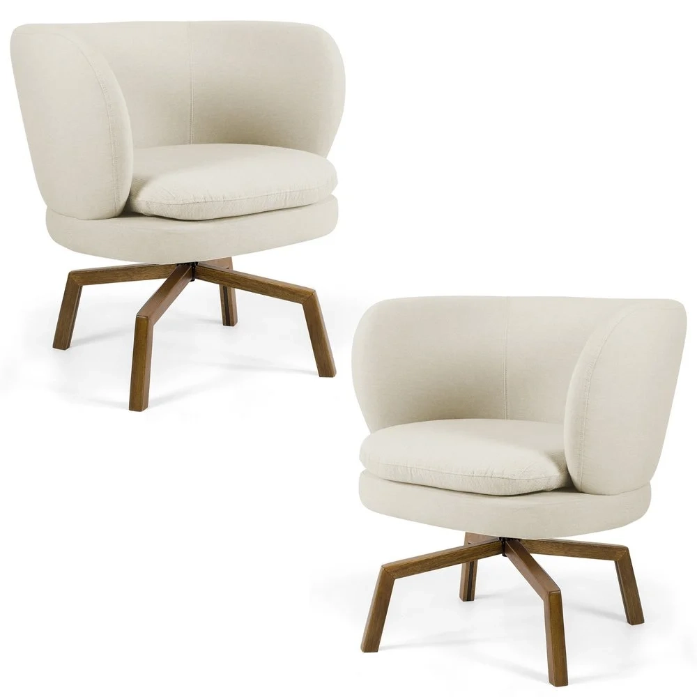 Kit 2 Poltronas Decorativas Melissa Base Ka Giratória Castanho Veludo C-309 Bege - Domi