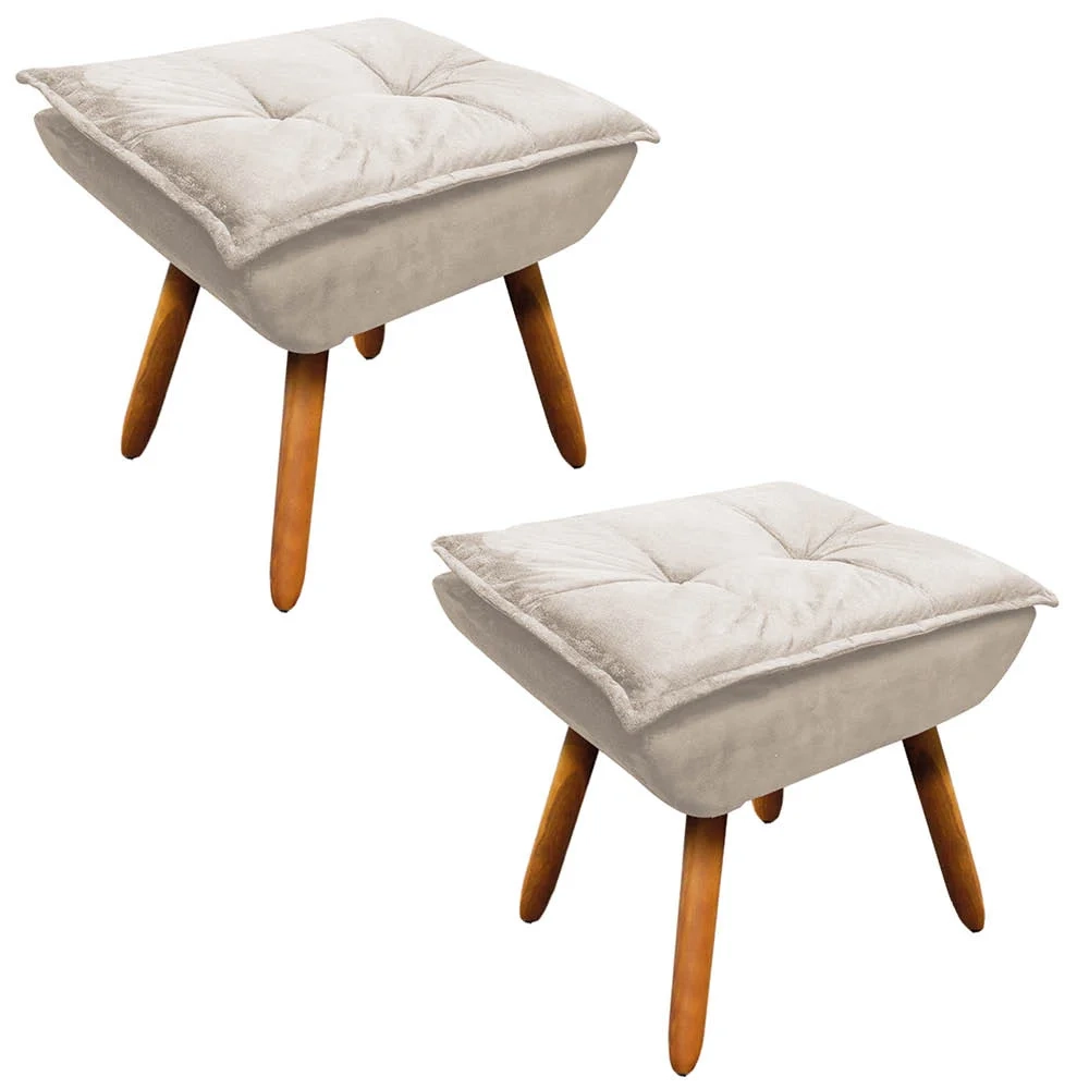 Kit 2 Puffs Decorativos Sala de Estar Pés Palito Opla Suede Bege - Ibiza