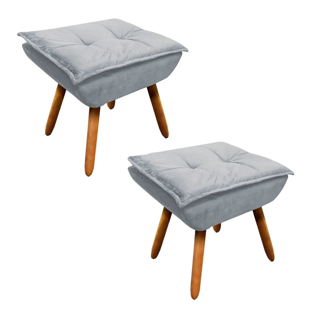 Kit 2 Puffs Decorativos Sala de Estar Pés Palito Opla Suede Cinza - Ibiza