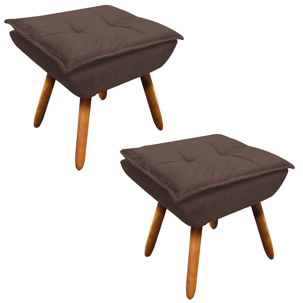 Kit 2 Puffs Decorativos Sala de Estar Pés Palito Opla Suede Marrom - Ibiza