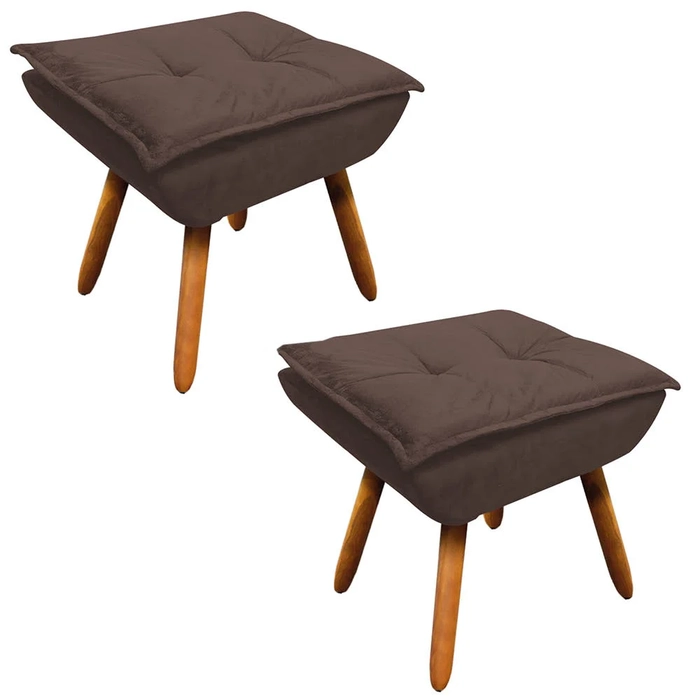 Kit 2 Puffs Decorativos Sala de Estar Pés Palito Opla Suede Marrom - Ibiza