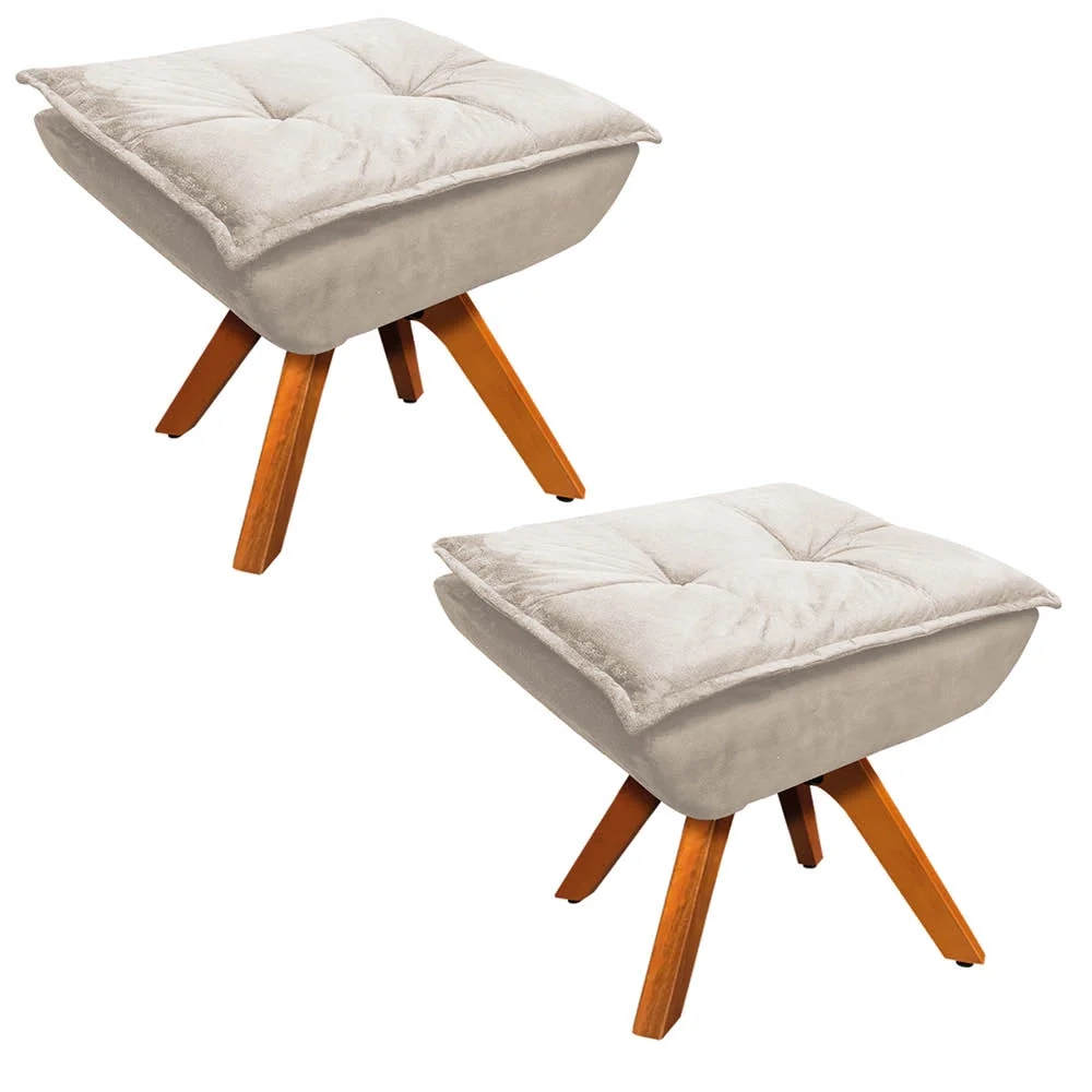 Kit 2 Puffs Decorativos Sala de Estar Giratória Giromad Opla Suede Bege - Ibiza
