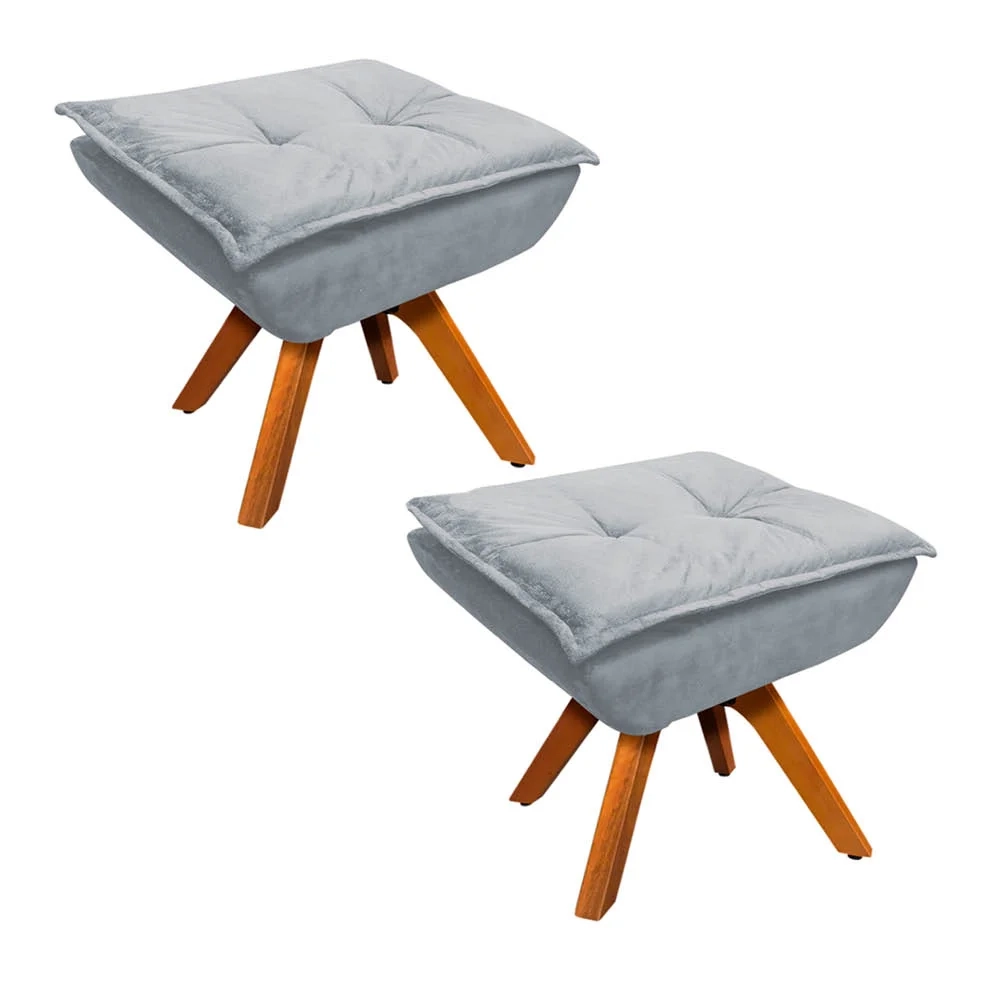 Kit 2 Puffs Decorativos Sala de Estar Giratória Giromad Opla Suede Cinza - Ibiza