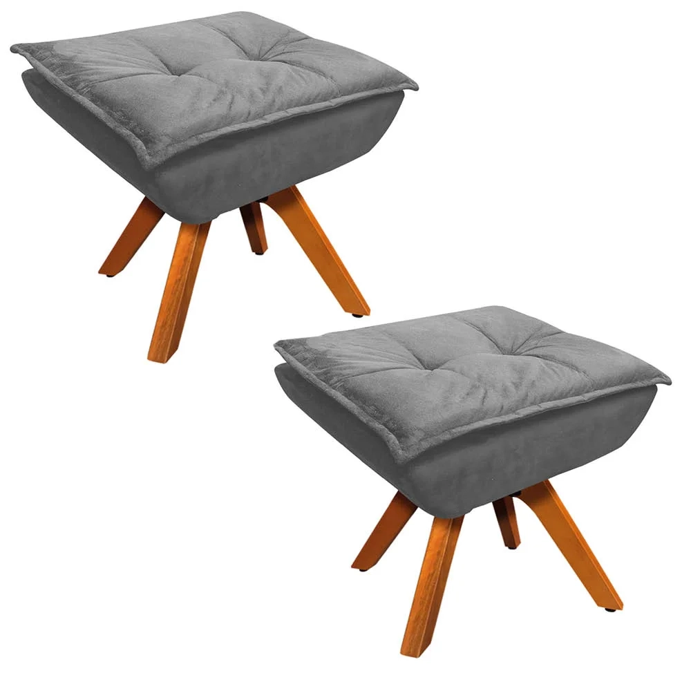 Kit 2 Puffs Decorativos Sala de Estar Giratória Giromad Opla Suede Grafite - Ibiza