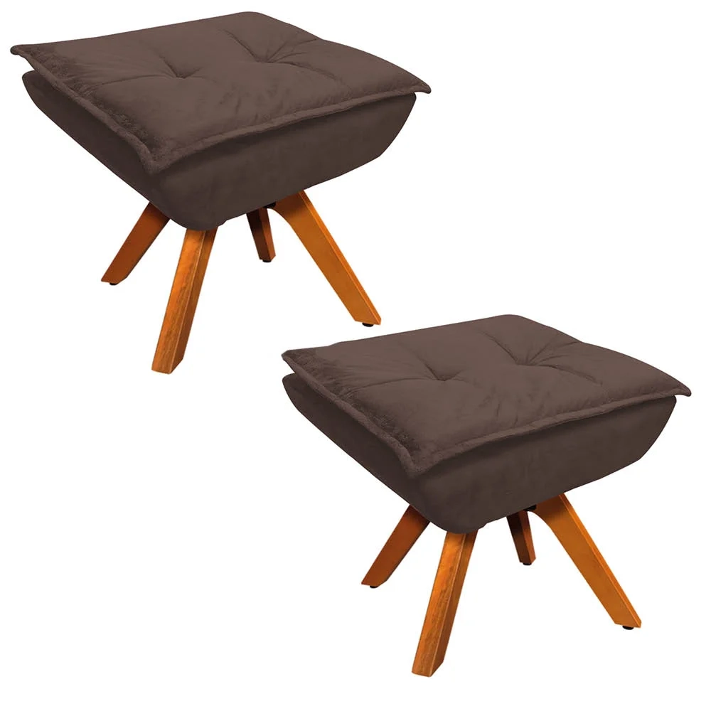 Kit 2 Puffs Decorativos Sala de Estar Giratória Giromad Opla Suede Marrom - Ibiza