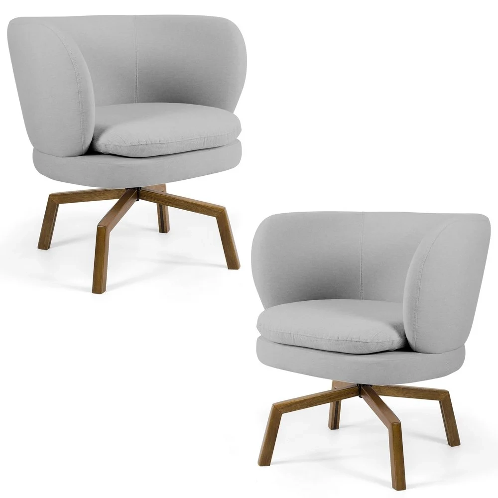 Kit 2 Poltronas Decorativas Base Ka Giratória Melissa Linho C-315 Cinza Claro - Domi