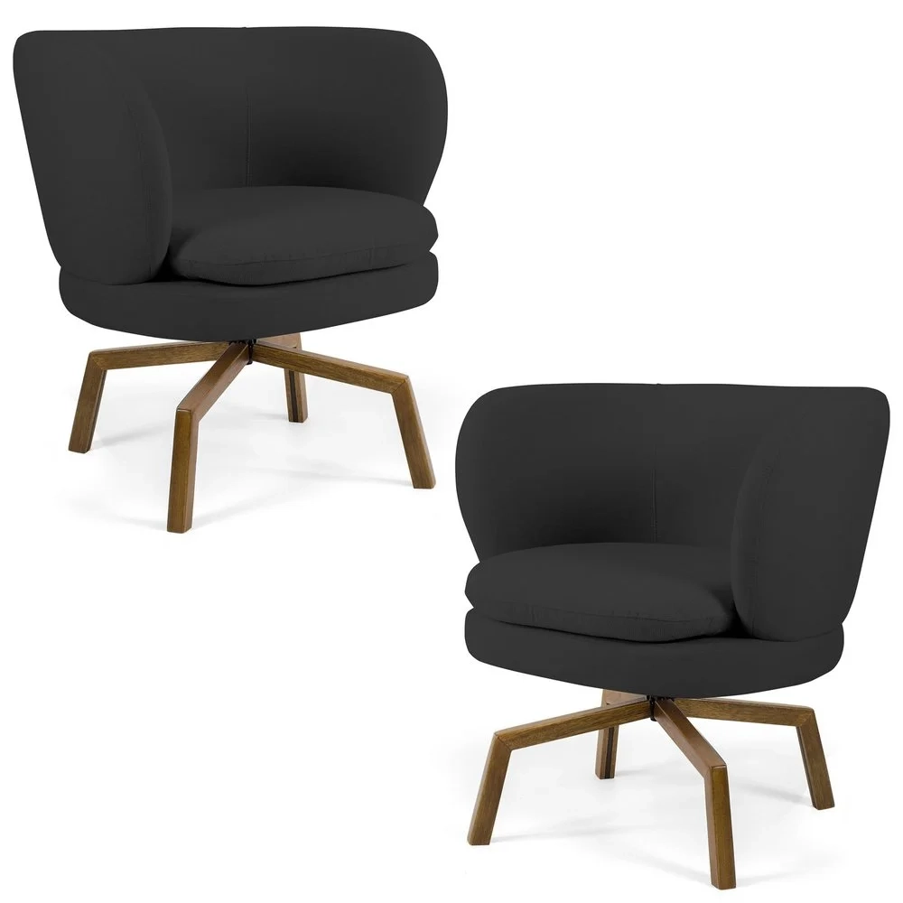 Kit 2 Poltronas Decorativas Base Ka Giratória Melissa Linho D-465 Chumbo - Domi