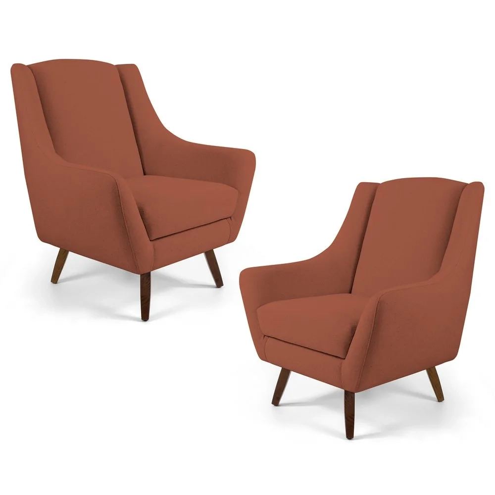 Kit 2 Poltronas Decorativas Pés Palito Madeira Juliet Veludo C-262 Telha - Domi