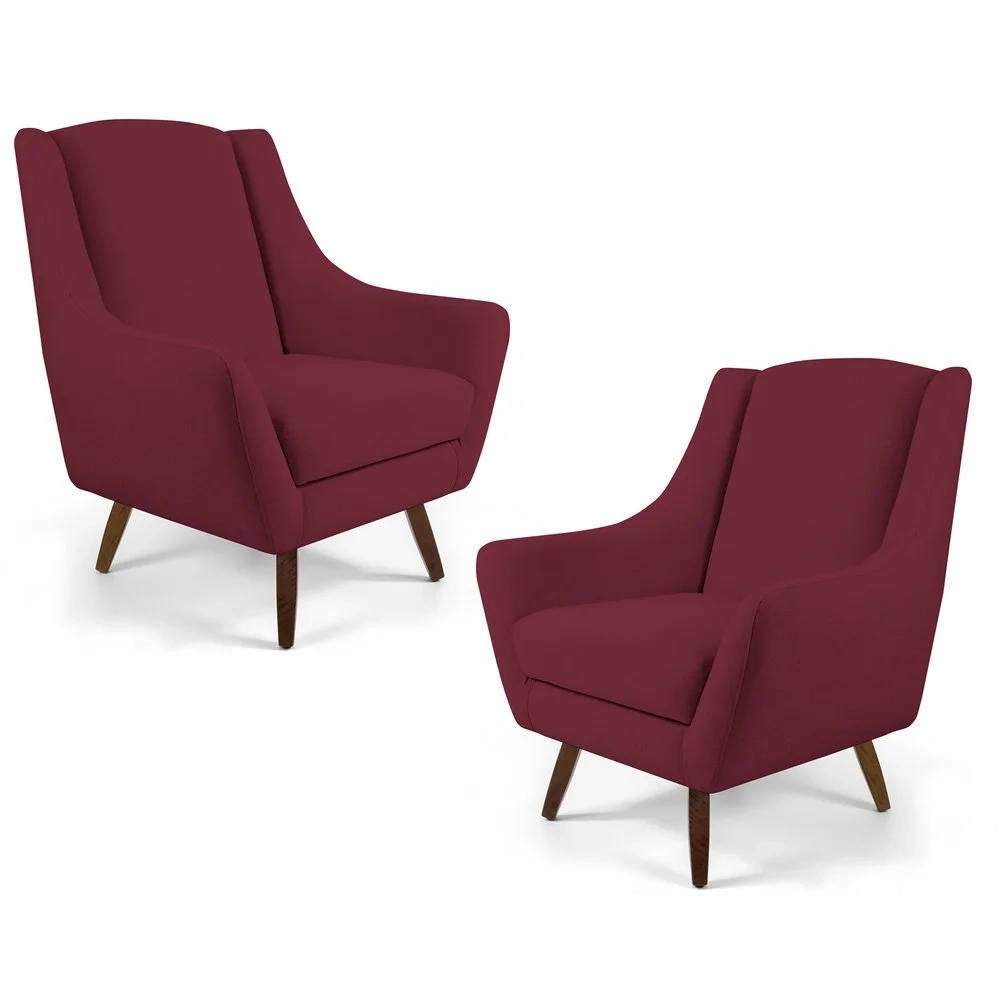 Kit 2 Poltronas Decorativas Pés Palito Madeira Juliet Veludo C-278 Marsala - Domi