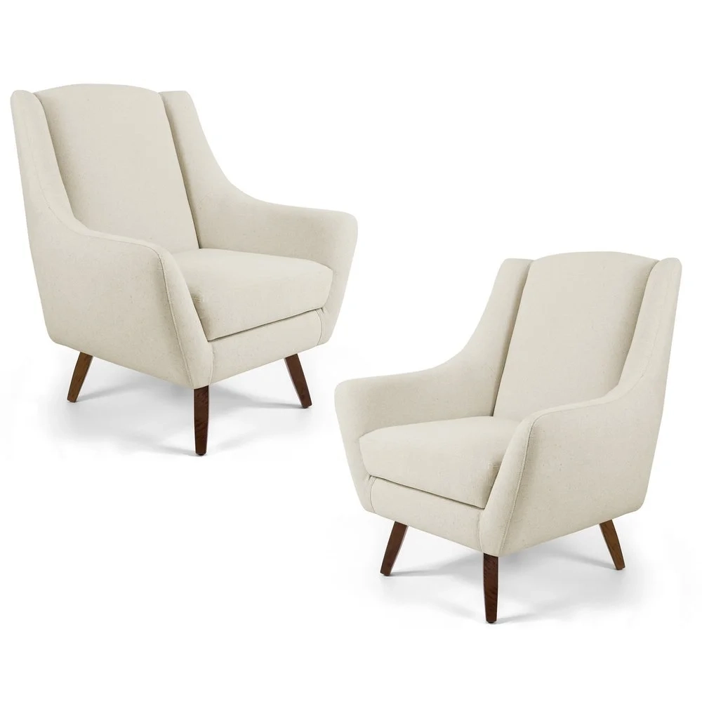 Kit 2 Poltronas Decorativas Pés Palito Madeira Juliet Veludo C-309 Bege - Domi