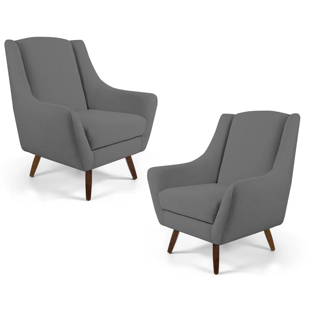 Kit 2 Poltronas Decorativas Pés Palito Madeira Juliet Veludo C-317 Cinza - Domi