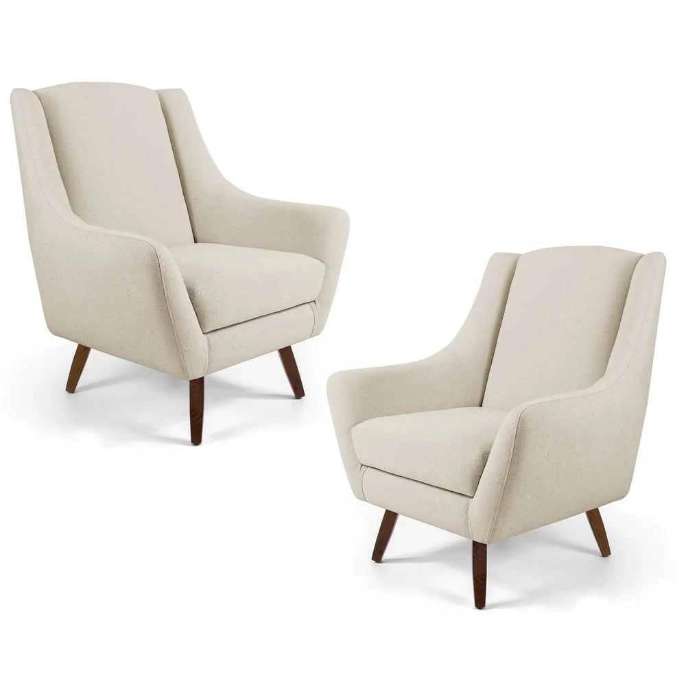 Kit 02 Poltronas Decorativas Juliet Pés de Madeira C-107 Linho Bege - Domi