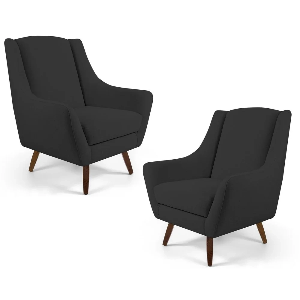 Kit 2 Poltronas Decorativas Pés Palito Madeira Juliet Linho D-465 Chumbo - Domi