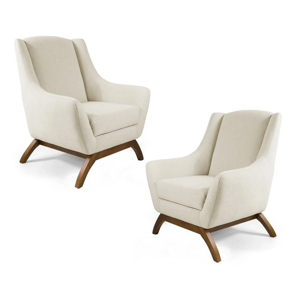 Kit 2 Poltronas Decorativas Base Manu Juliet Veludo C-309 Bege - Domi