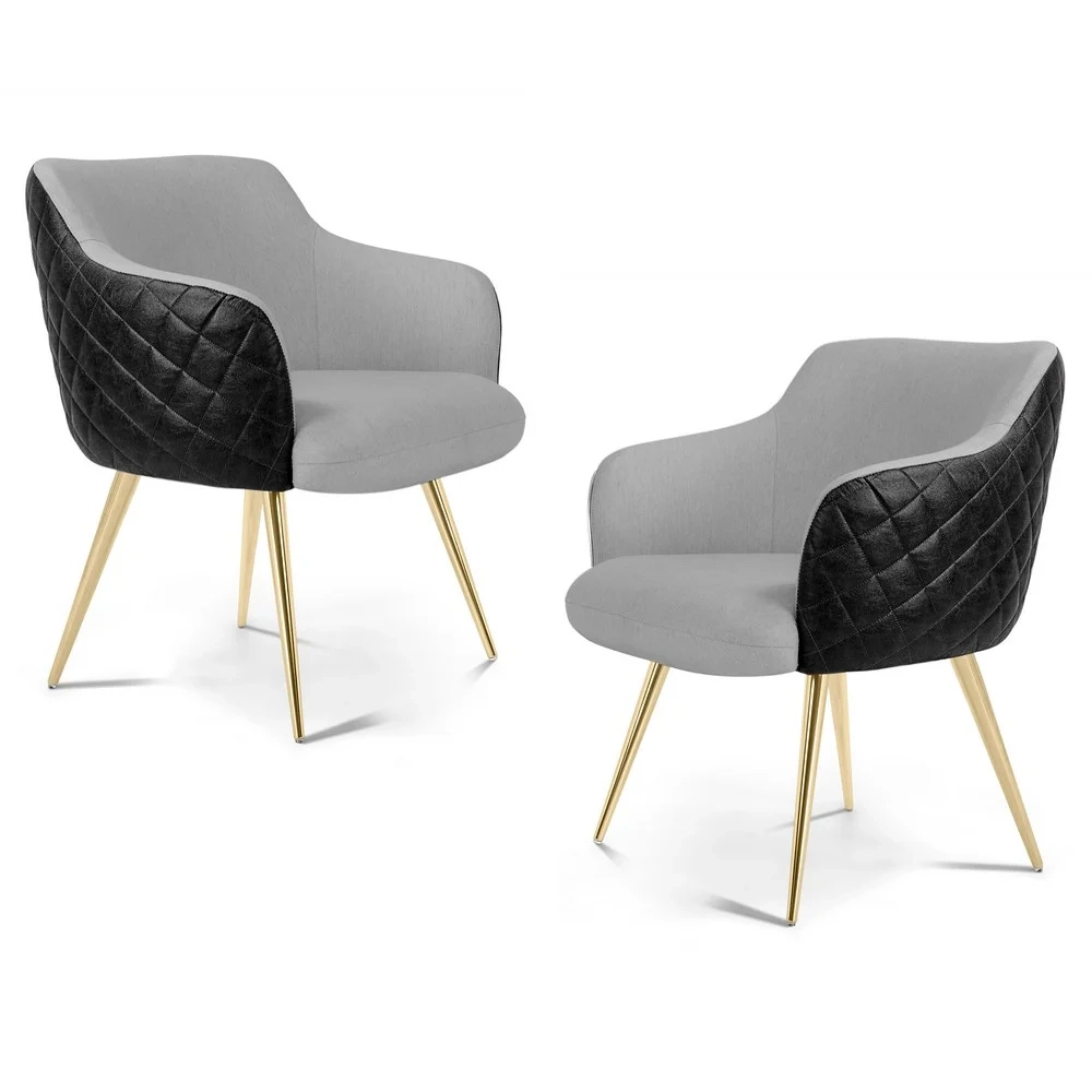 Kit 2 Poltronas Decorativas Pés Palito Metalizado Jade Corano C-05 Linho D-315 Cinza Claro - Domi