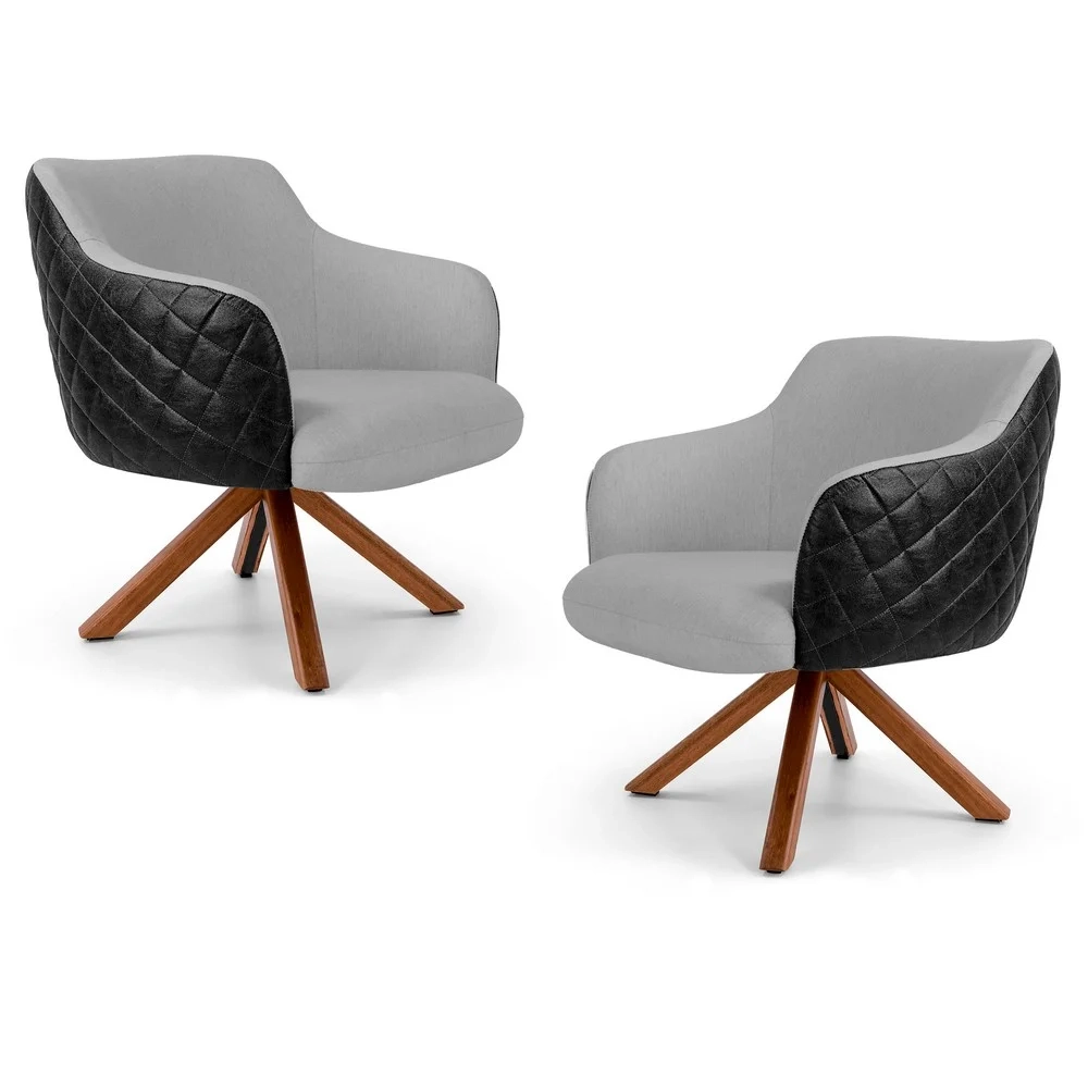 Kit 2 Poltronas Decorativas Jade Base Giromad Corano C-05 Lona D-315 Cinza Claro - Domi