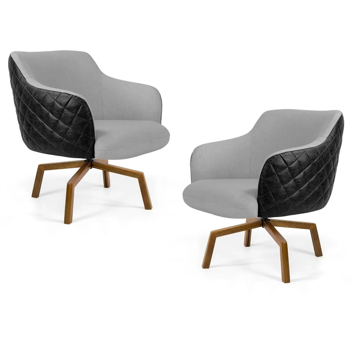 Kit 2 Poltronas Decorativas Jade Base Ka Giratória Corano C-05 Lona D-315 Cinza Claro - Domi