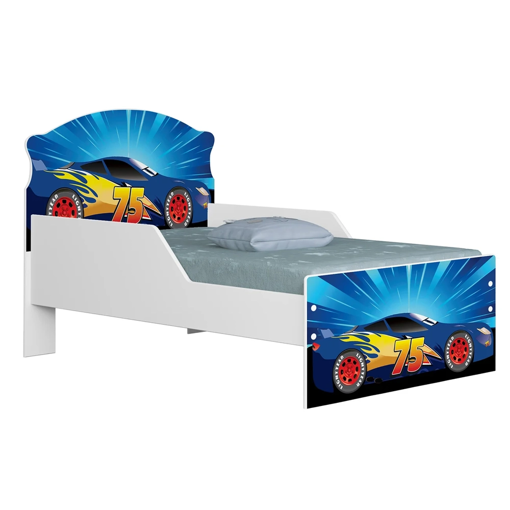 Mini Cama Infantil 148x68cm Proteção Lateral Carro Azul Z53 - Mpozenato