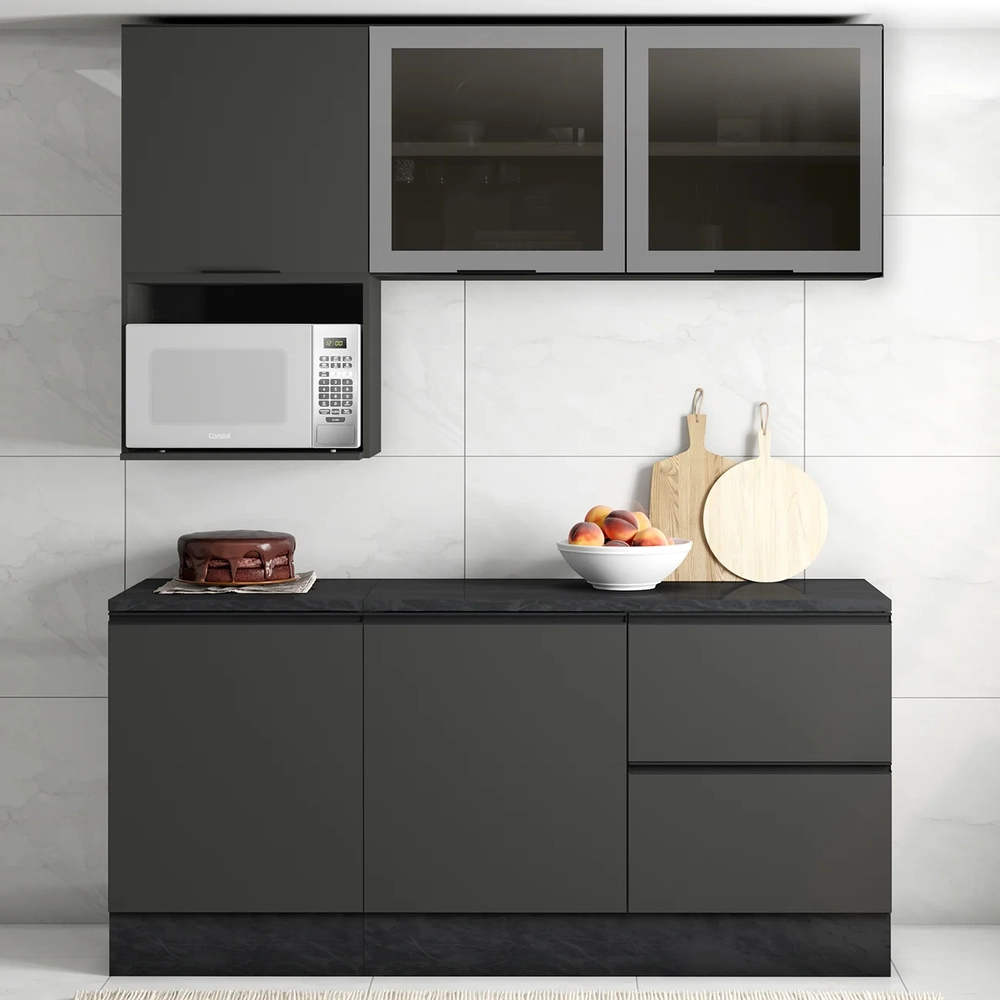 Armário de Cozinha CP01 e Tampo Grace Grafite Z44           - Mpozenato