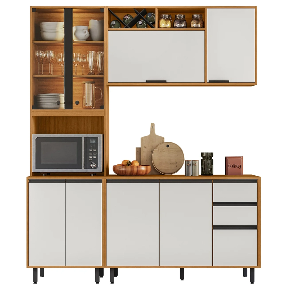 Armário de Cozinha CP01 180cm Nala Freijó UV/Off Acetinado Z44 - Mpozenato