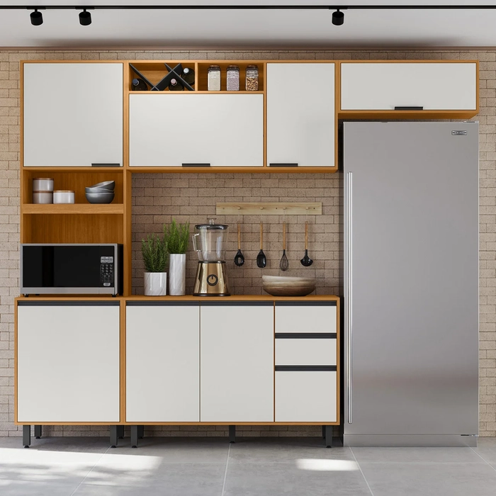 Armário de Cozinha CP02 260cm Nala Freijó UV/Off Acetinado Z44 - Mpozenato