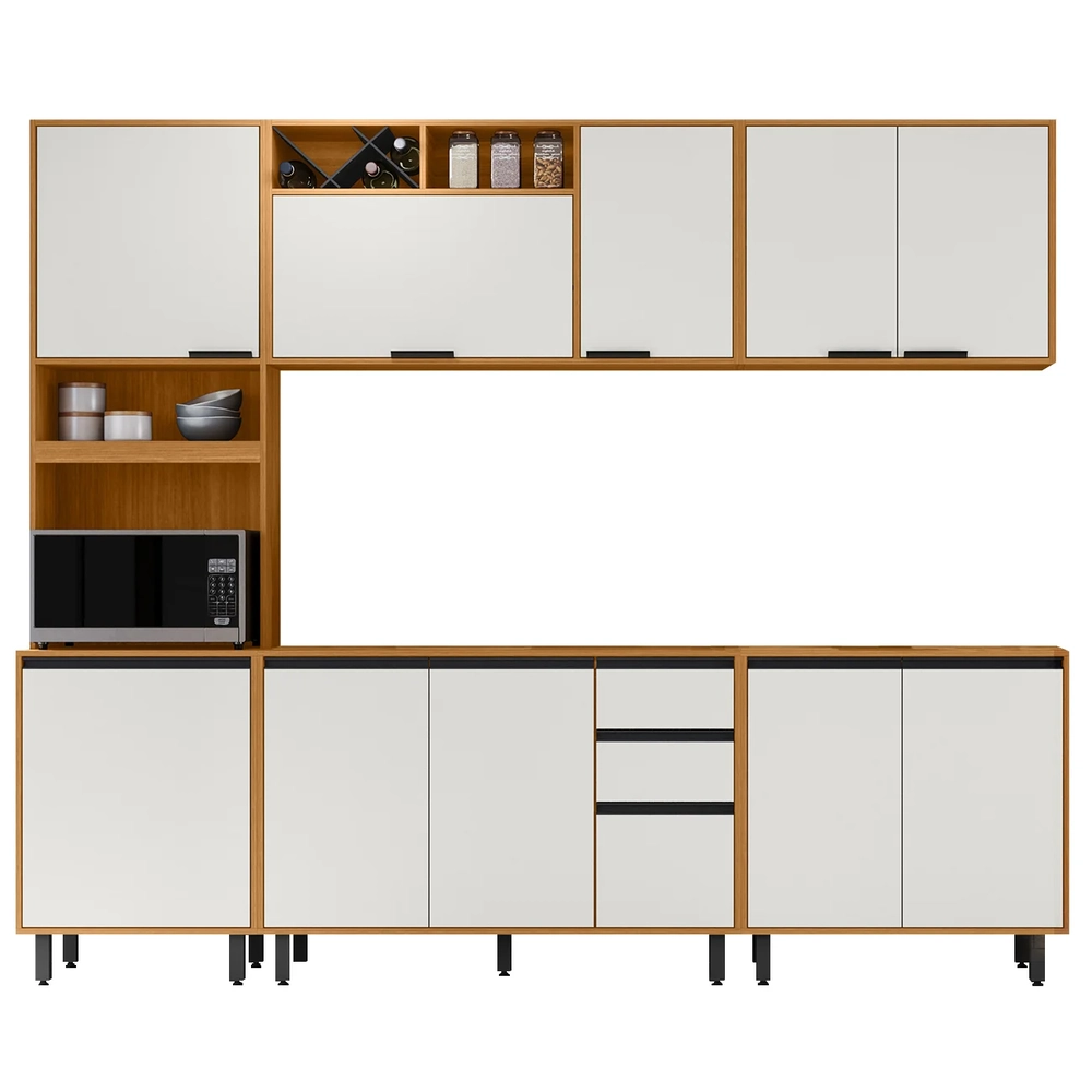 Armário de Cozinha CP04 260cm Nala Freijó UV/Off Acetinado Z44 - Mpozenato