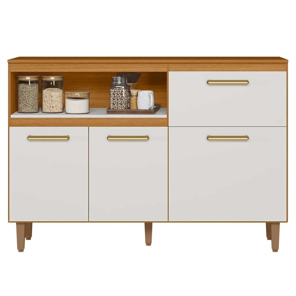 Balcão de Cozinha e Tampo 120cm Ema Freijó UV/Off Acetinado Z44 - Mpozenato