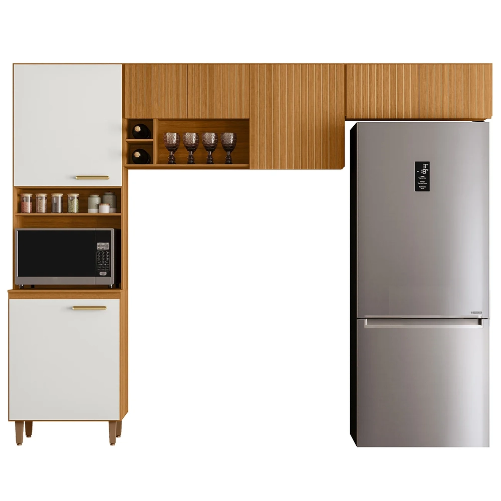 Armário de Cozinha Ema Freijó UV/Off Acetinado/Ripado Frisado Z44 - Mpozenato