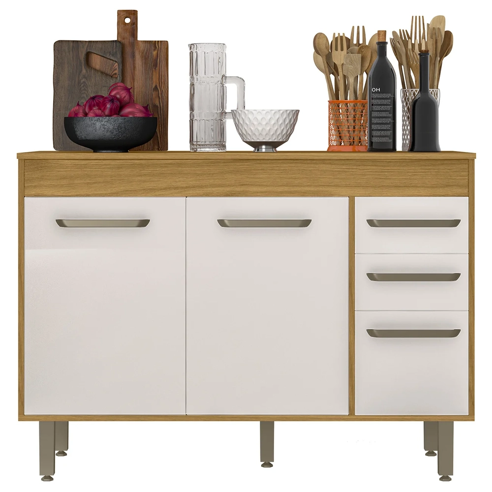 Balcão de Cozinha Com Tampo 120cm Emily Freijó/Off Acetinado Z44 - Mpozenato