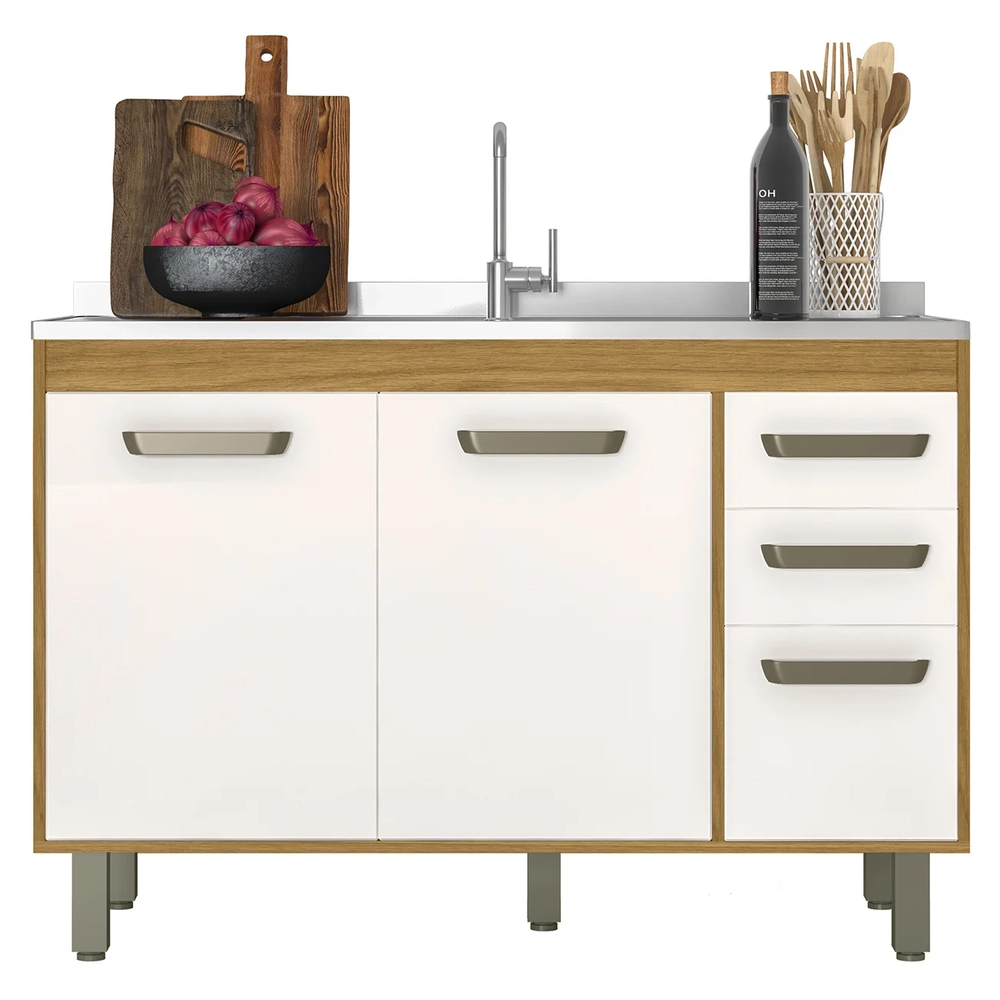 Balcão de Cozinha Com Pia 120cm Emily Freijó/Off Acetinado Z44 - Mpozenato