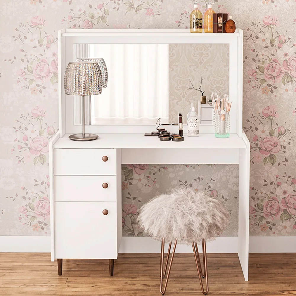 Penteadeira Camarim Com Espelho 3 Gavetas Luisiana Branco - Politorno