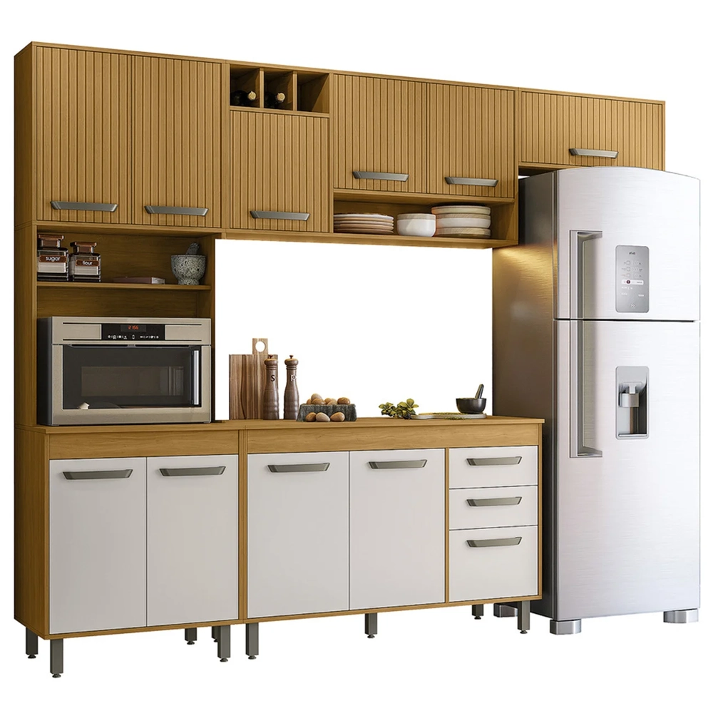 Cozinha Compacta Com Tampo Emily Freijó/Ripado/Off Acetinado Z44 - Mpozenato